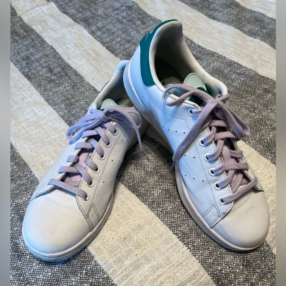 Adidas Originals Stan Smith Women’s Sz 10 Lace Up Sneakers- White Purple Teal